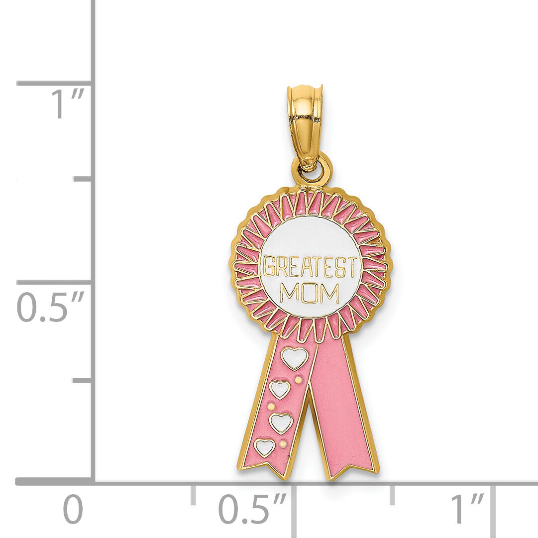 14K Enamel GREATEST MOM Pink RIBBON Charm-K6965