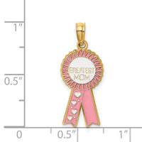 14K Enamel GREATEST MOM Pink RIBBON Charm-K6965