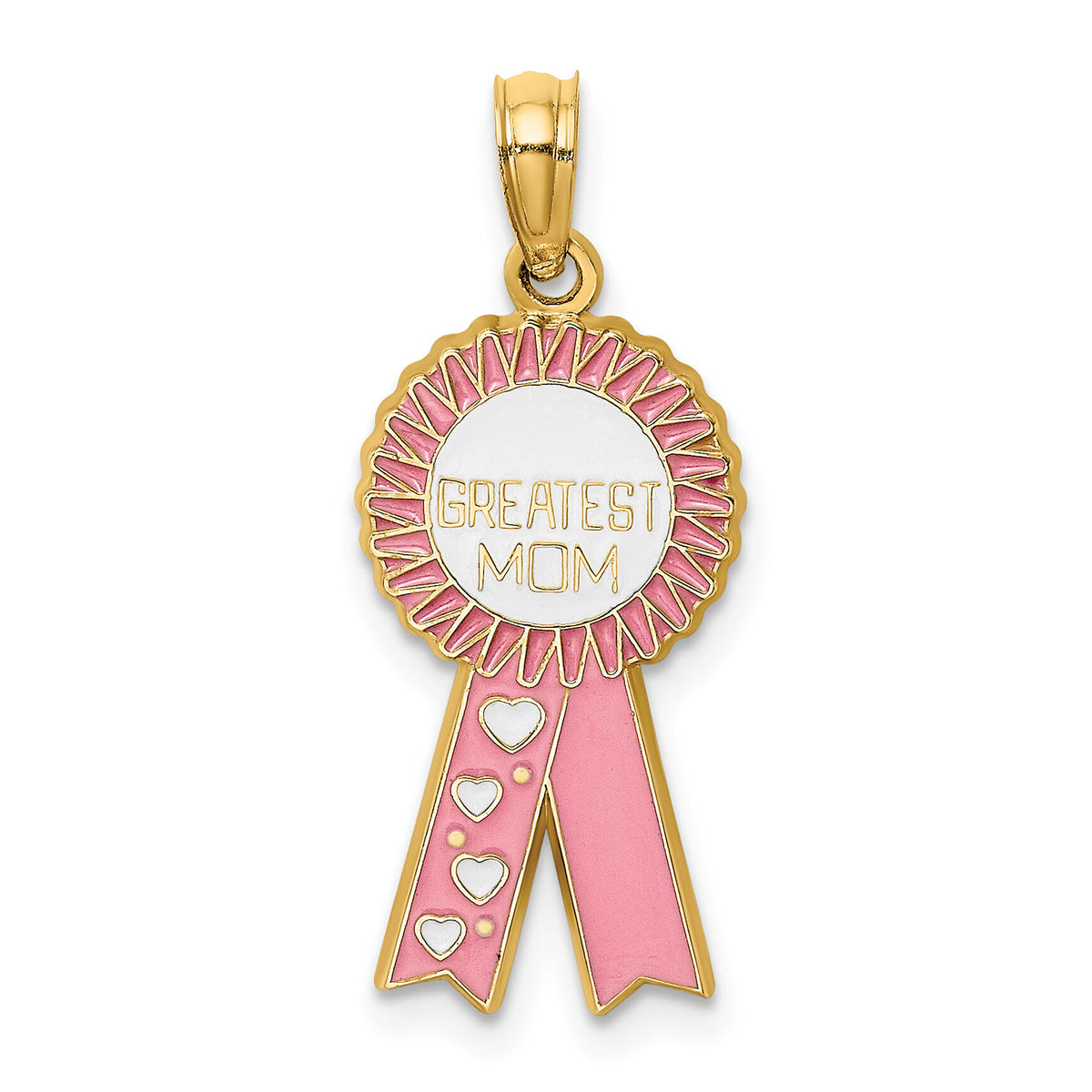 14K Enamel GREATEST MOM Pink RIBBON Charm-K6965