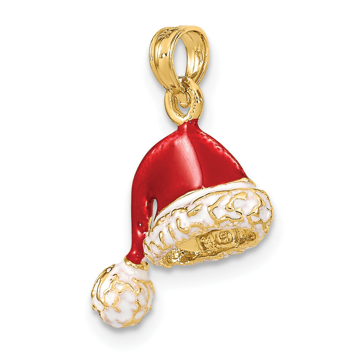 14K 3-D w/ Red and White Enamel Santa Hat Charm-K6981