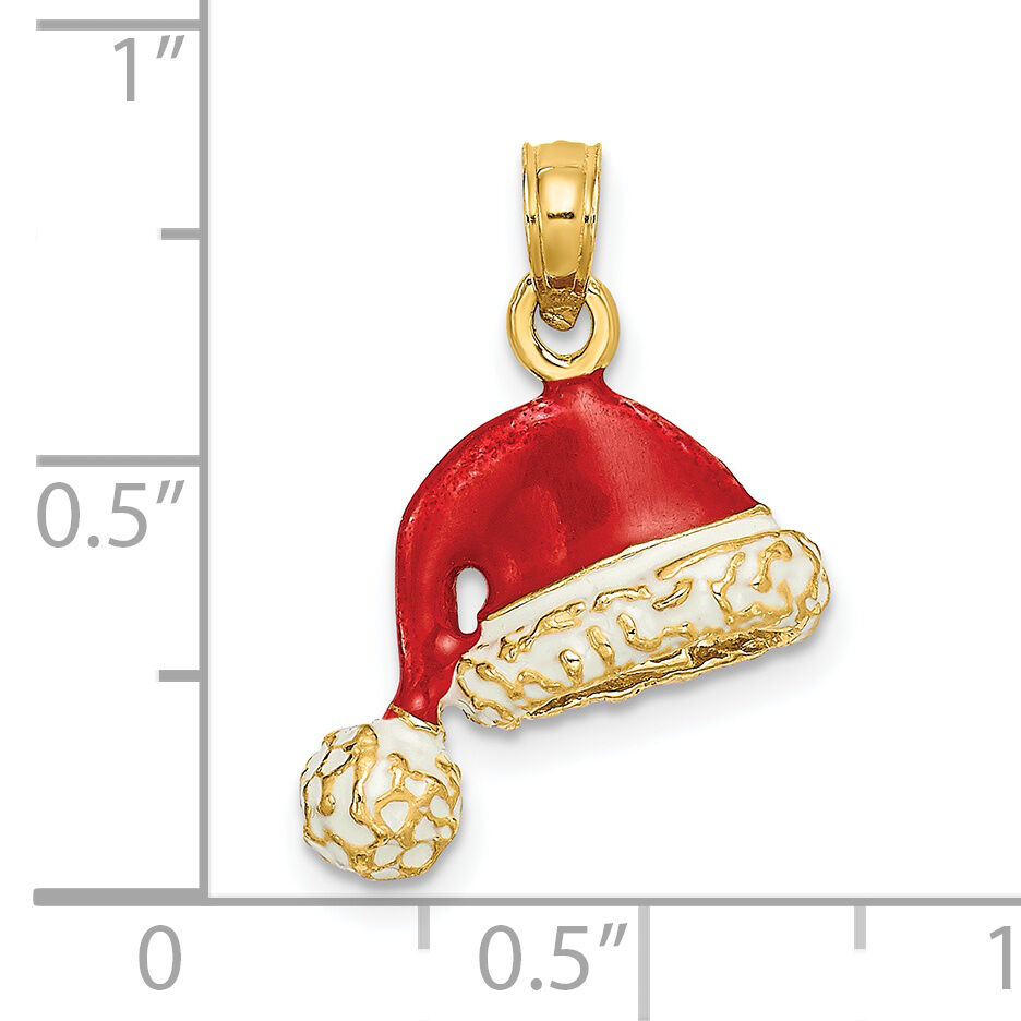 14K 3-D w/ Red and White Enamel Santa Hat Charm-K6981