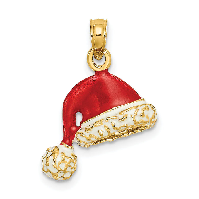 14K 3-D w/ Red and White Enamel Santa Hat Charm-K6981