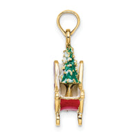 14K 3-D Enamel Sleigh w/Christmas Tree Charm-K6982