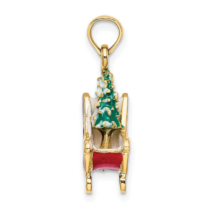 14K 3-D Enamel Sleigh w/Christmas Tree Charm-K6982