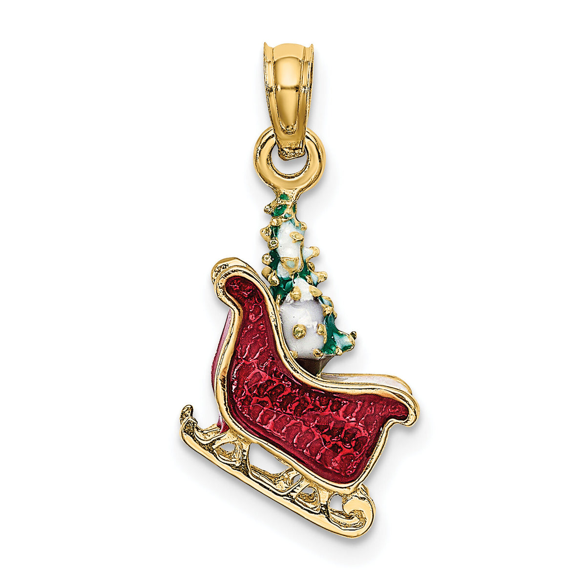 14K 3-D Enamel Sleigh w/Christmas Tree Charm-K6982