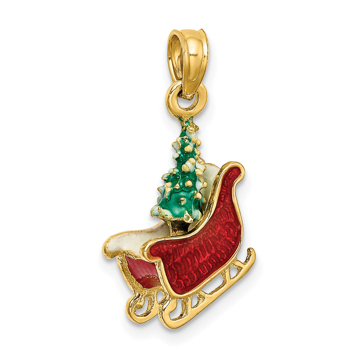 14K 3-D Enamel Sleigh w/Christmas Tree Charm-K6982