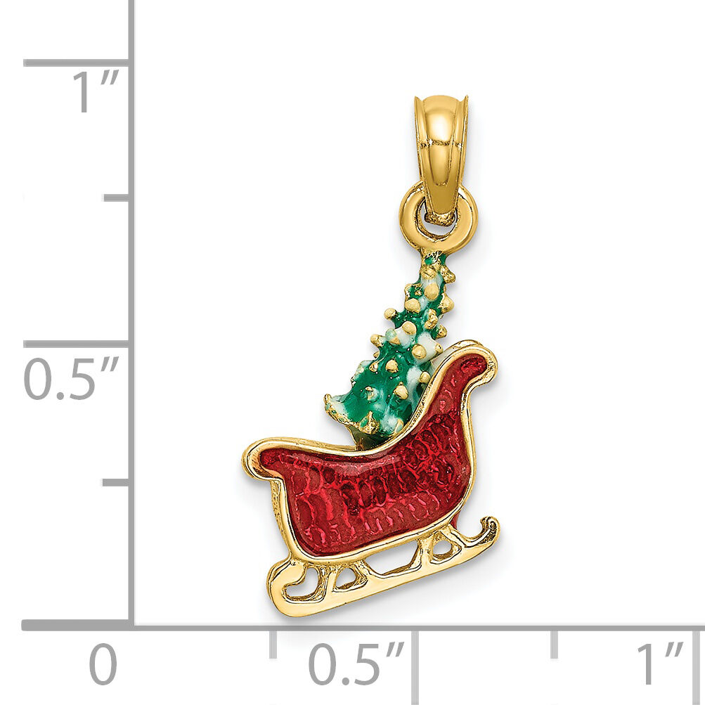 14K 3-D Enamel Sleigh w/Christmas Tree Charm-K6982