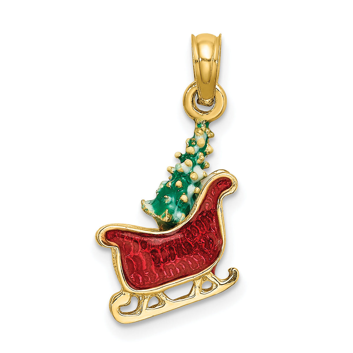 14K 3-D Enamel Sleigh w/Christmas Tree Charm-K6982