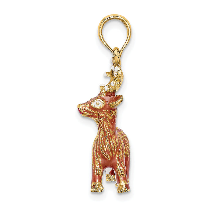 14K 3-D Enamel Red Nosed Reindeer Charm-K6983