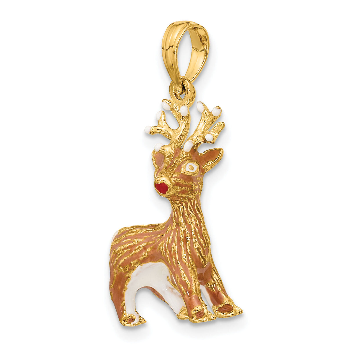 14K 3-D Enamel Red Nosed Reindeer Charm-K6983