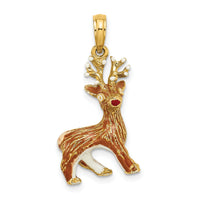 14K 3-D Enamel Red Nosed Reindeer Charm-K6983