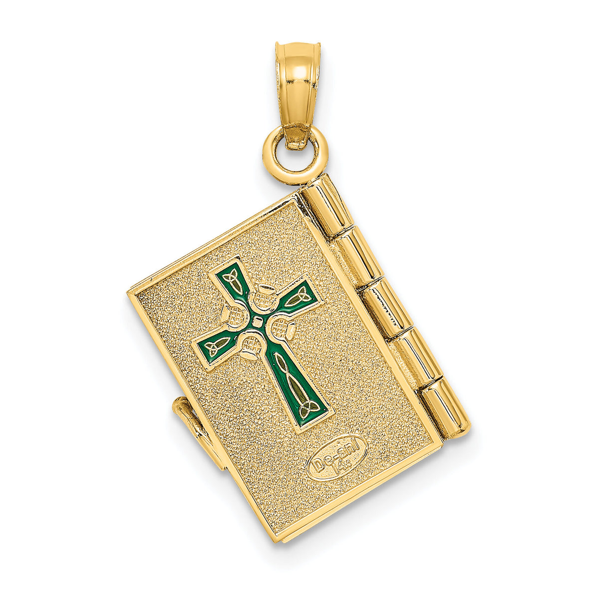 14K 3-D Moveable Enameled AN IRISH PRAYER Book w/Clover Charm-K6989