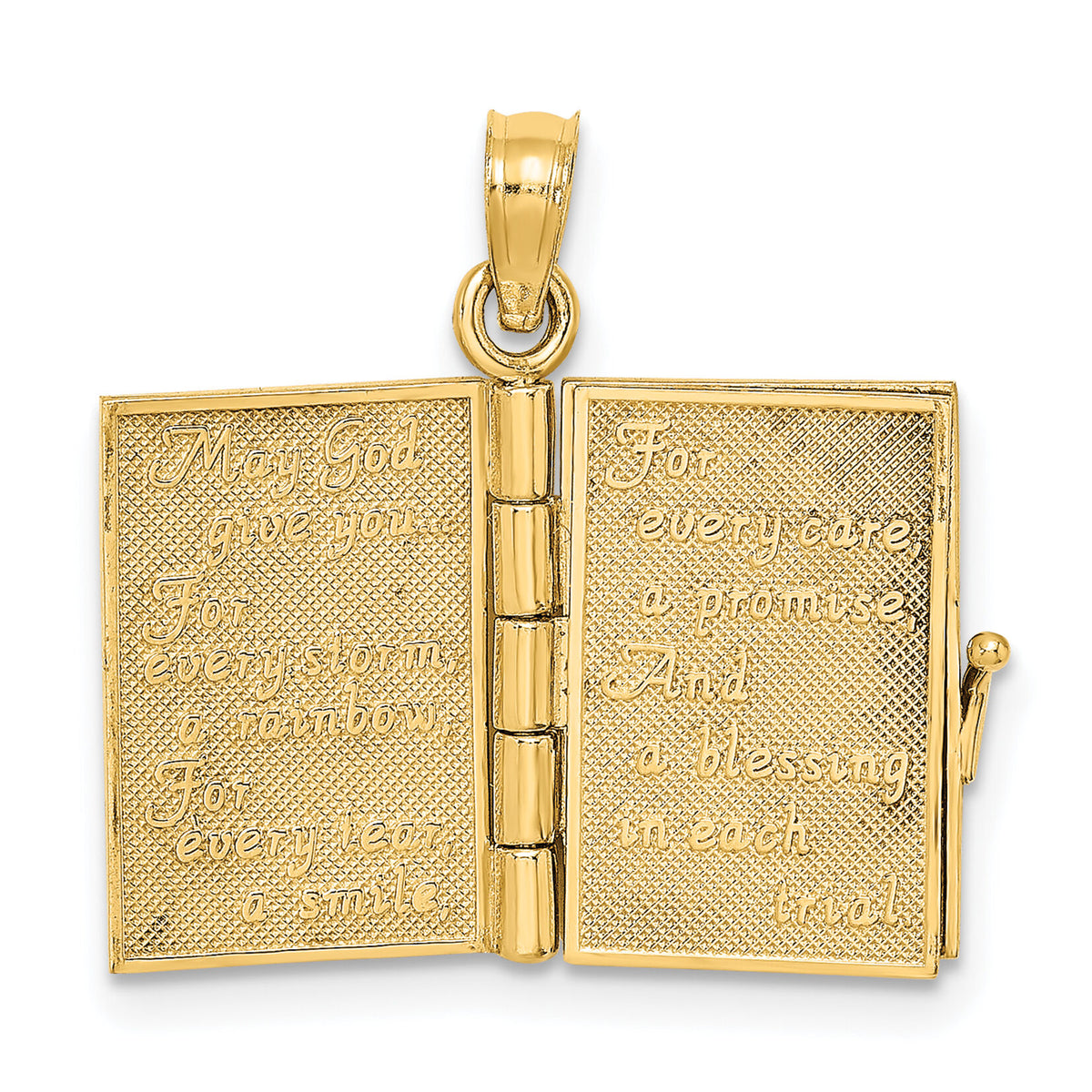 14K 3-D Moveable Enameled AN IRISH PRAYER Book w/Clover Charm-K6989