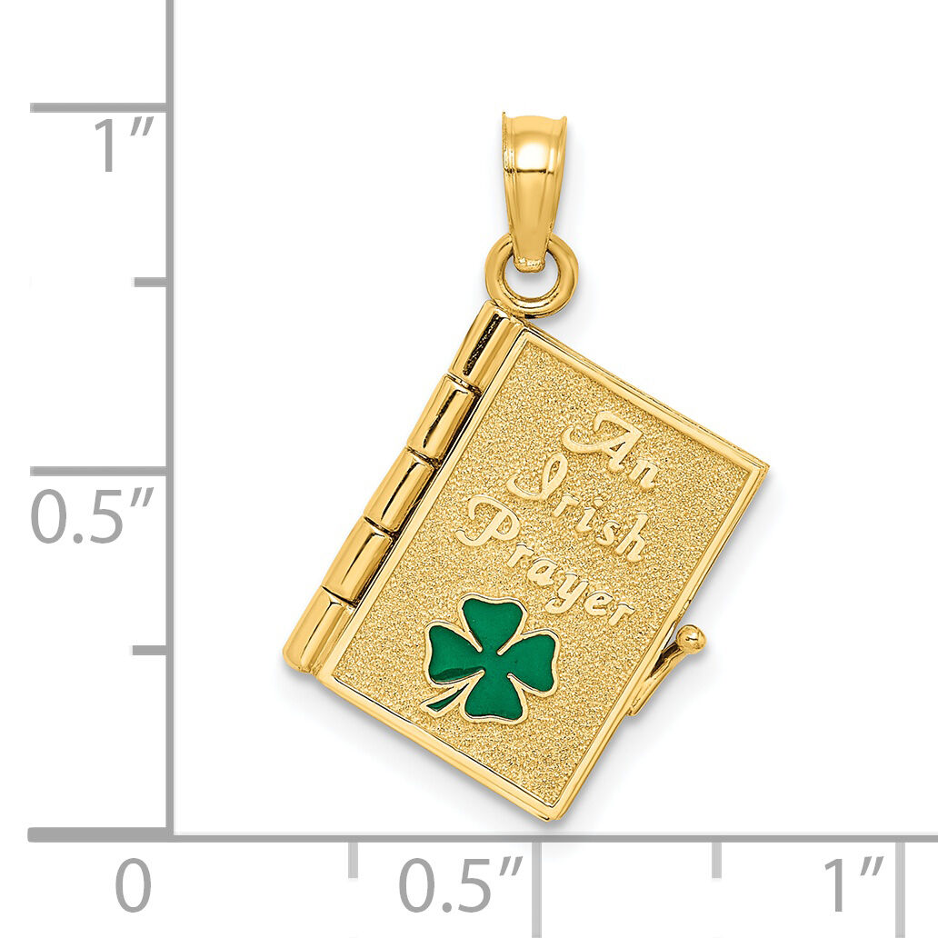 14K 3-D Moveable Enameled AN IRISH PRAYER Book w/Clover Charm-K6989