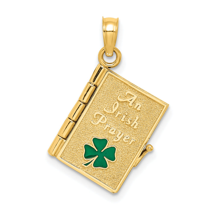 14K 3-D Moveable Enameled AN IRISH PRAYER Book w/Clover Charm-K6989