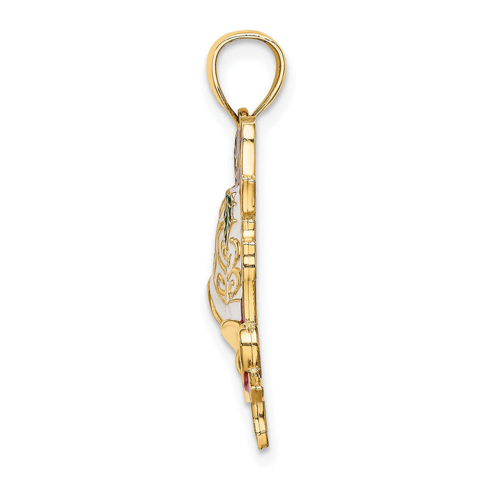 14K Enamel Holiday Bells and Holly Charm-K6990