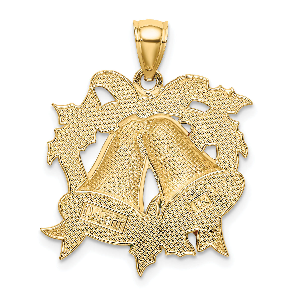 14K Enamel Holiday Bells and Holly Charm-K6990