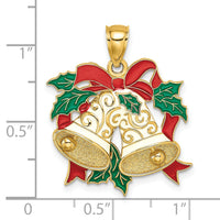 14K Enamel Holiday Bells and Holly Charm-K6990