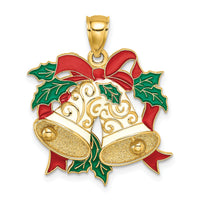 14K Enamel Holiday Bells and Holly Charm-K6990