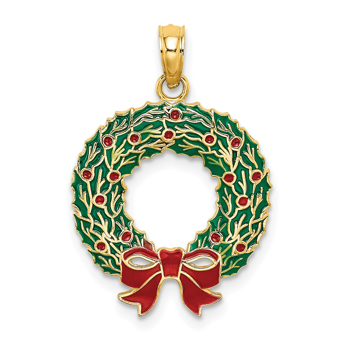 14K Enamel CHRISTMAS WREATH Charm-K6991