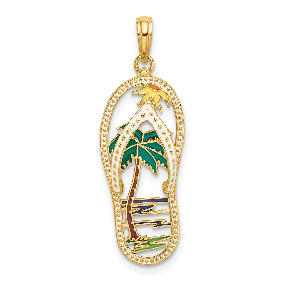 14K Enamel Palm Tree Flip-Flop Charm-K7001