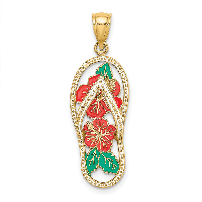 14K Enamel Red Hibiscus Flower Flip-Flop Charm-K7006