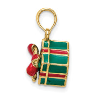 14K 3-D w/Enamel Green Gift Box w/Red Bow Charm-K7014