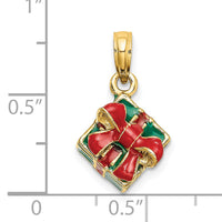 14K 3-D w/Enamel Green Gift Box w/Red Bow Charm-K7014