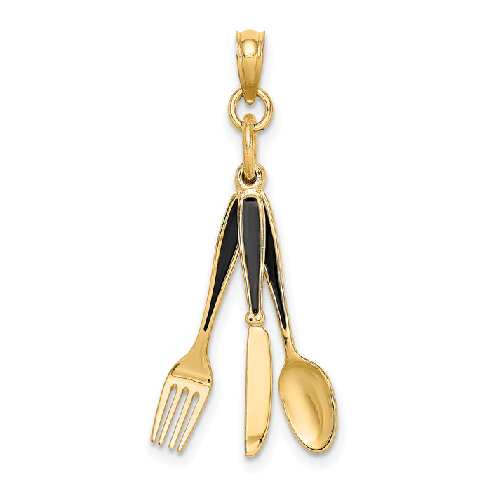 14K 3-D Enamel Knife, Fork, Spoon Moveable Charm-K7020