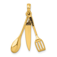 14K 3-D Enamel Butcher Knife, Spoon and Spatula Moveable Charm-K7021