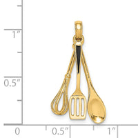 14K 3-D Enamel Spatula, Wooden Spoon, Whisk Moveable Charm-K7022