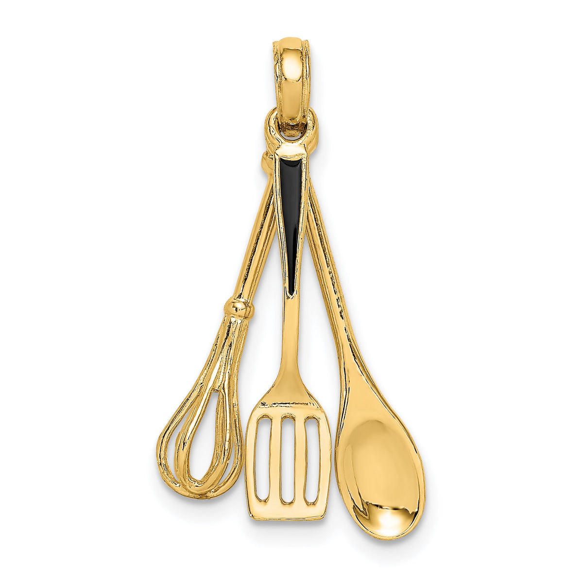 14K 3-D Enamel Spatula, Wooden Spoon, Whisk Moveable Charm-K7022