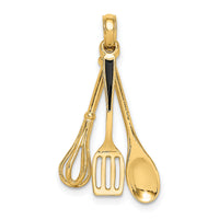 14K 3-D Enamel Spatula, Wooden Spoon, Whisk Moveable Charm-K7022