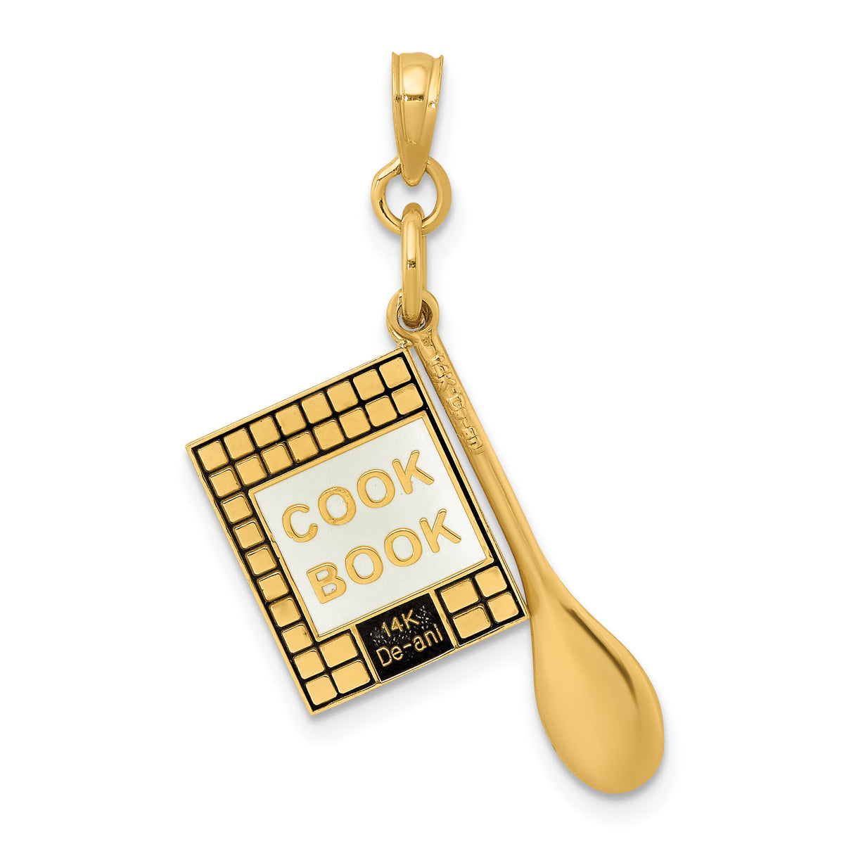 14K 3-D Cook Book W/ Black Enamel and Spoon Charm-K7026