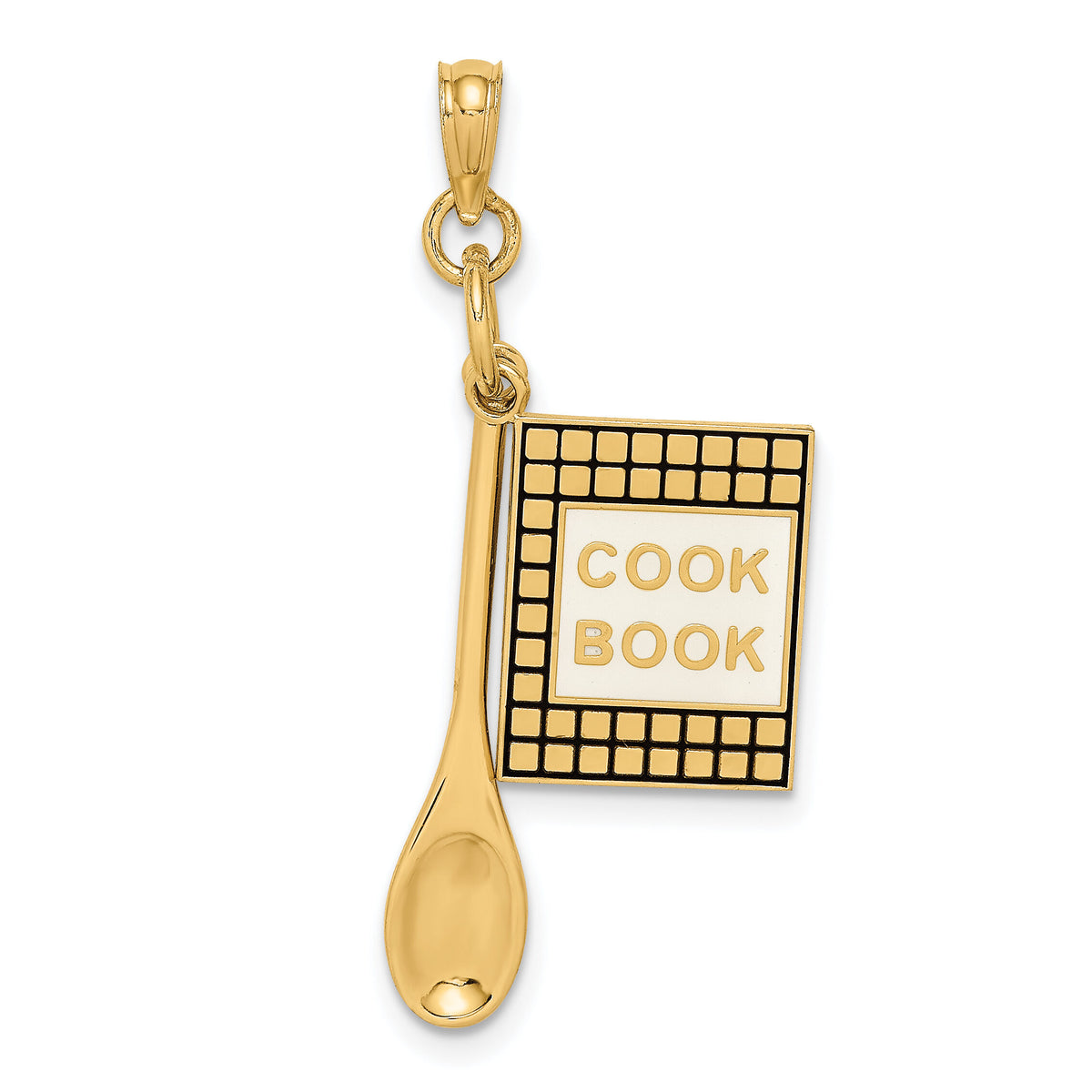 14K 3-D Cook Book W/ Black Enamel and Spoon Charm-K7026