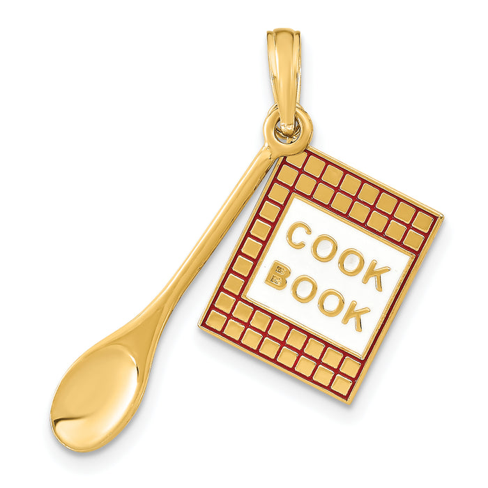 14K W/Enamel 3-D Cook Book and Spoon Charm-K7027