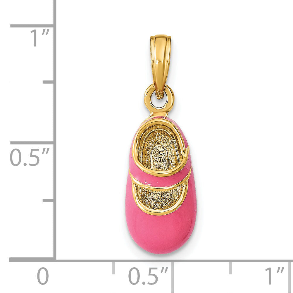 14K w/ Pink Enamel 3-D Baby Shoe Charm-K7031