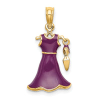 14K 3-D Moveable Enamel Purple Dress w/Shoe Charm-K7033