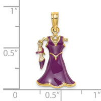 14K 3-D Moveable Enamel Purple Dress w/Shoe Charm-K7033