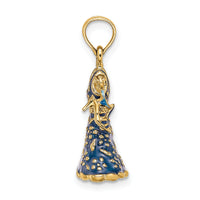 14K 3-D Moveable Enamel Blue Floral Dress w/ Shoe Charm-K7034