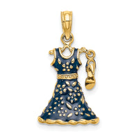 14K 3-D Moveable Enamel Blue Floral Dress w/ Shoe Charm-K7034