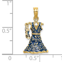 14K 3-D Moveable Enamel Blue Floral Dress w/ Shoe Charm-K7034