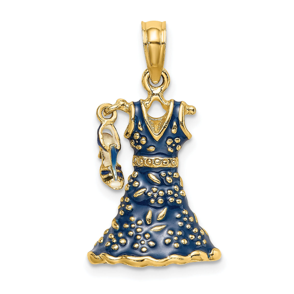 14K 3-D Moveable Enamel Blue Floral Dress w/ Shoe Charm-K7034