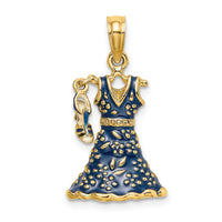 14K 3-D Moveable Enamel Blue Floral Dress w/ Shoe Charm-K7034