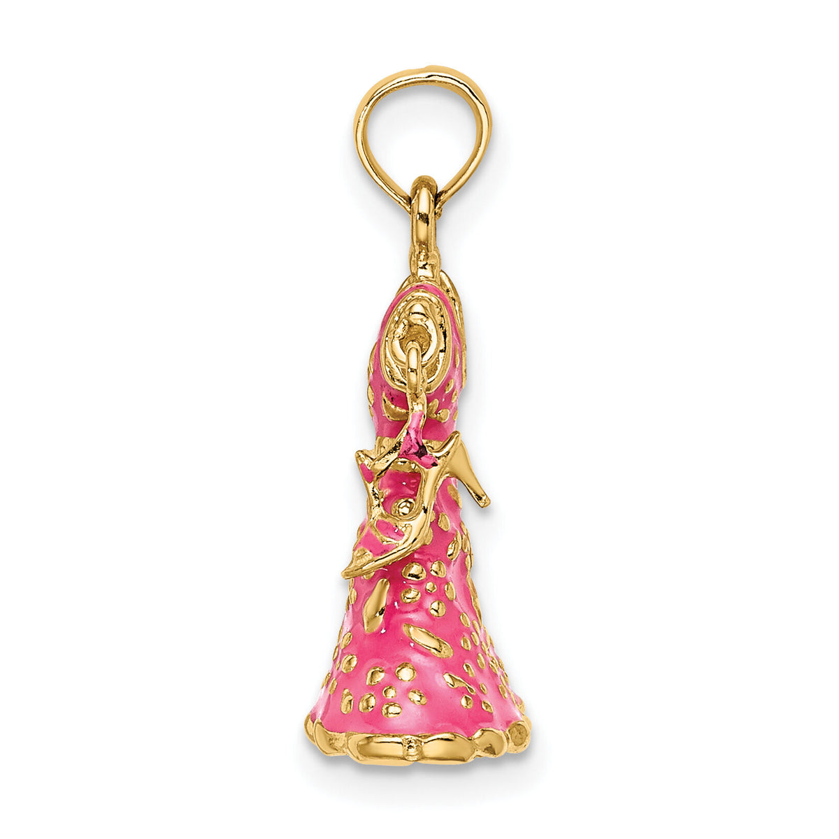 14K 3-D Moveable Enamel Pink Floral Dress w/ Shoe Charm-K7035