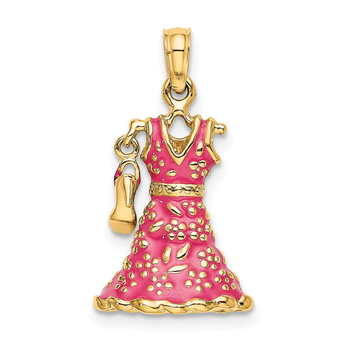 14K 3-D Moveable Enamel Pink Floral Dress w/ Shoe Charm-K7035