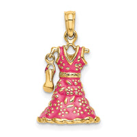14K 3-D Moveable Enamel Pink Floral Dress w/ Shoe Charm-K7035