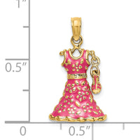 14K 3-D Moveable Enamel Pink Floral Dress w/ Shoe Charm-K7035