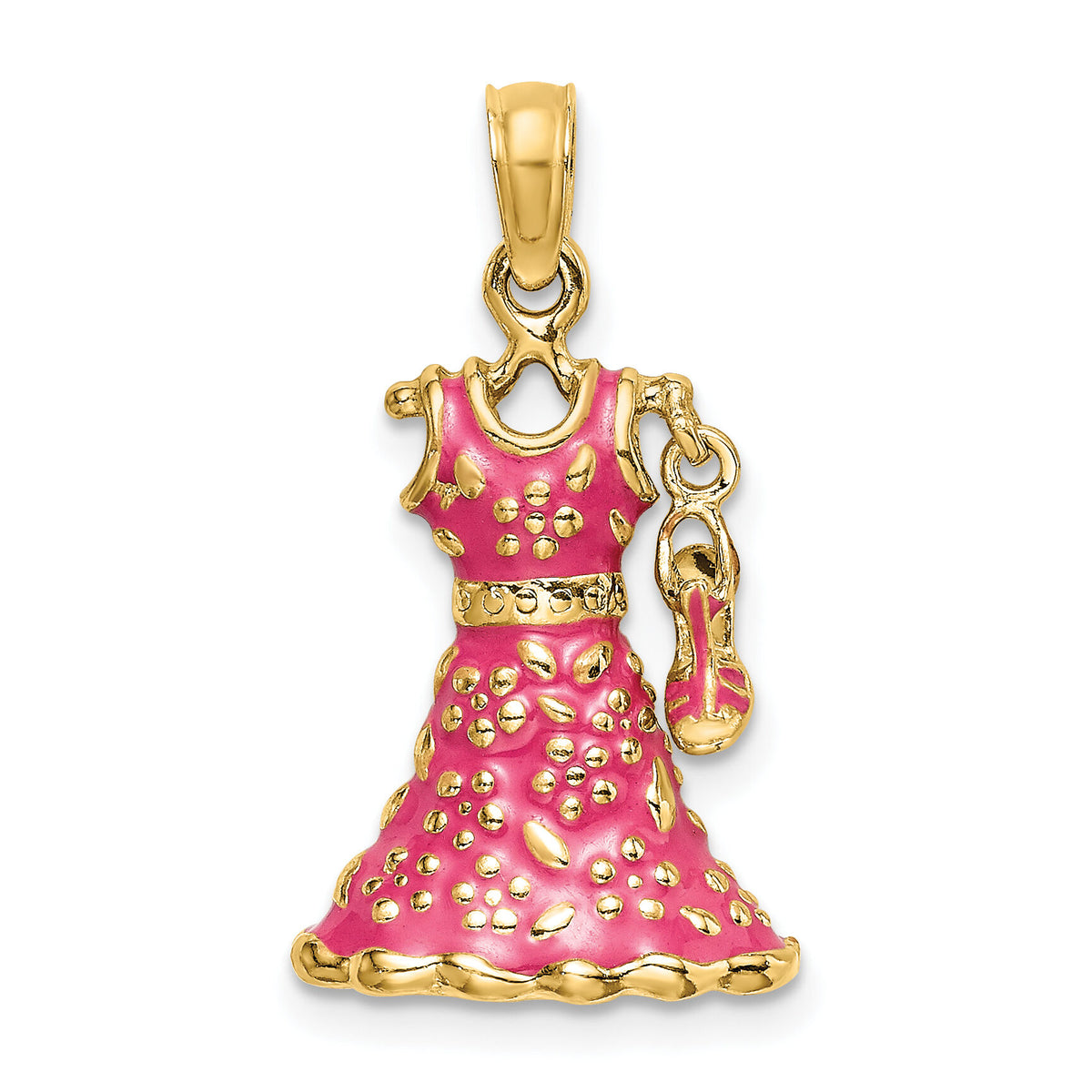 14K 3-D Moveable Enamel Pink Floral Dress w/ Shoe Charm-K7035