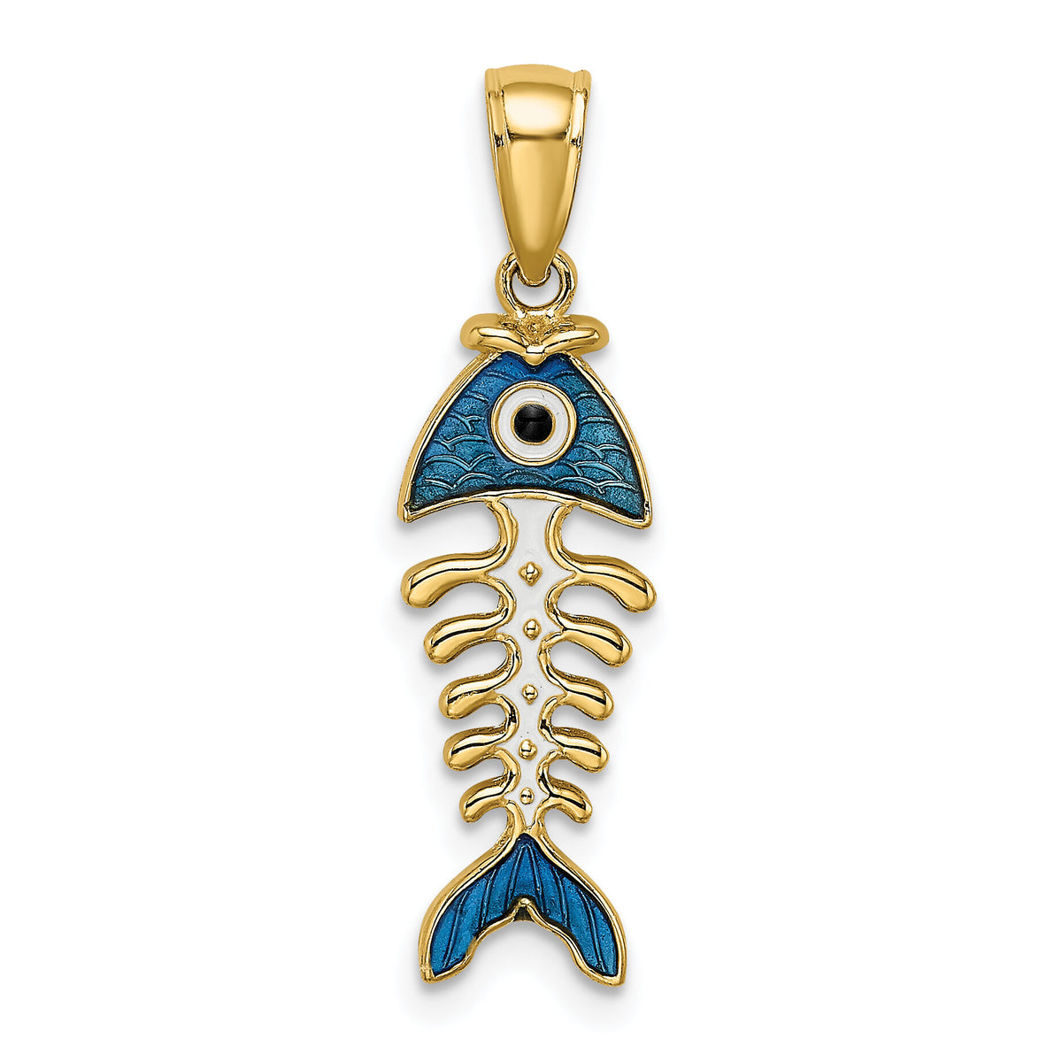 14k 3D  Blue Enamel Fish Bone Charm-K7042